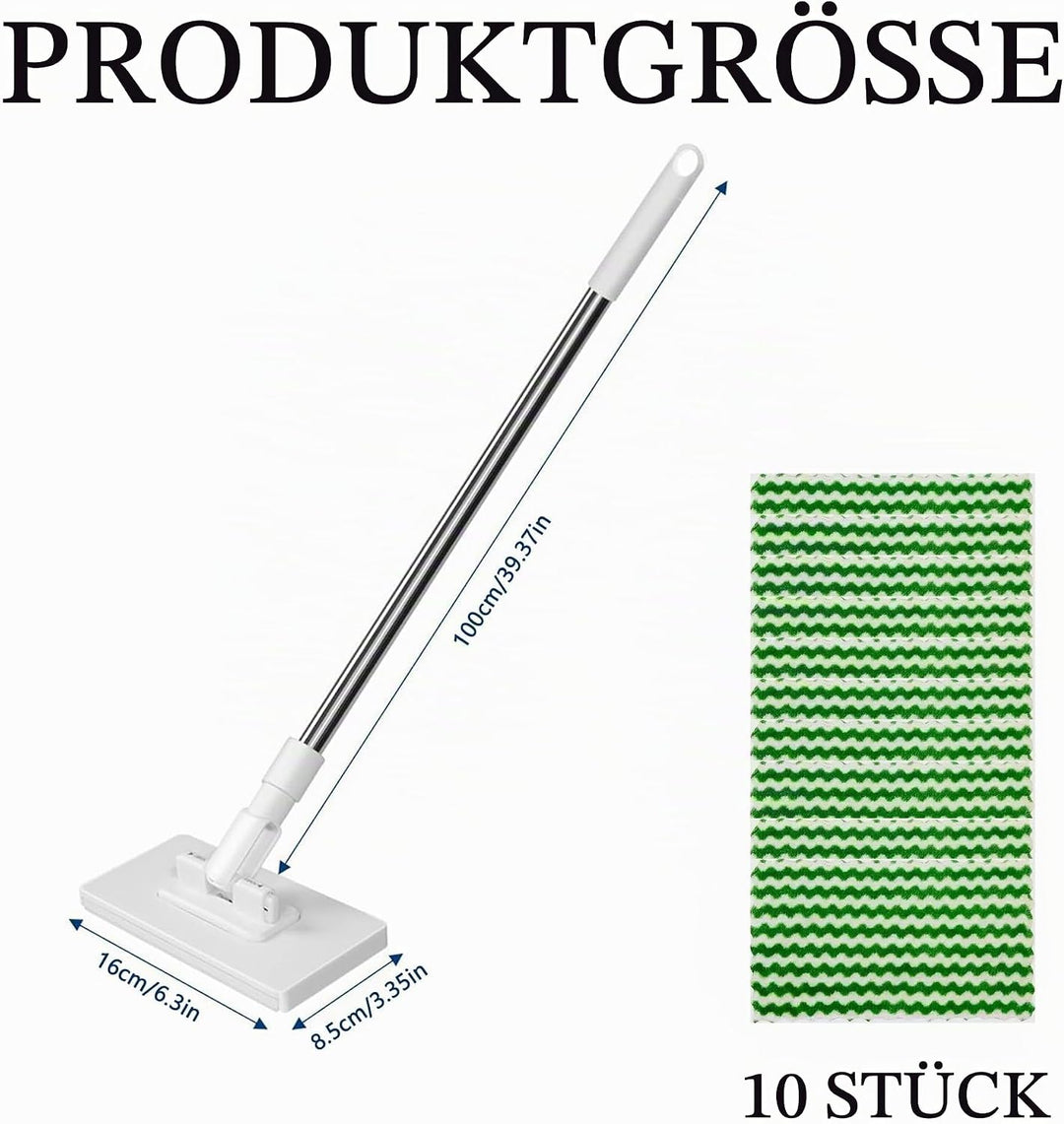 Wischmopp mit Druck-Klemm-System, Ohne Händewaschen, EIN Knopf zum Wechseln, Automatisches Klemmtuch