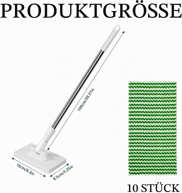 Wischmopp mit Druck-Klemm-System, Ohne Händewaschen, EIN Knopf zum Wechseln, Automatisches Klemmtuch