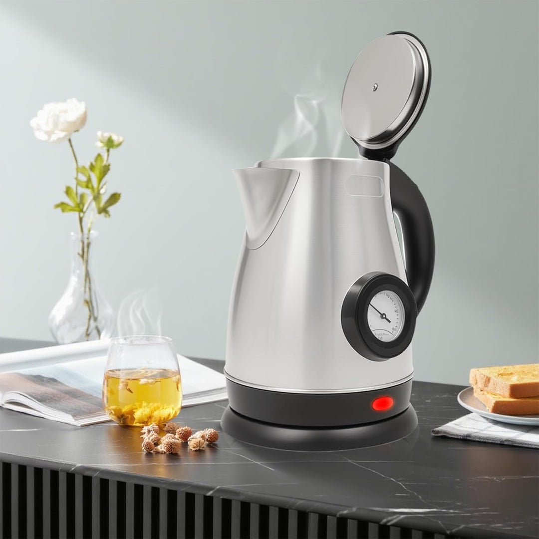 Elektrischer Wasserkocher Edelstahl 1,8L mit Temperaturanzeige | 1500W Teekocher mit Überlastungssch