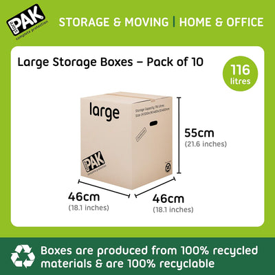 StorePAK Grosse Aufbewahrungskartons, Archivkisten mit Griffen, 116 Liter, 100 % recycelbar, 55 x 46
