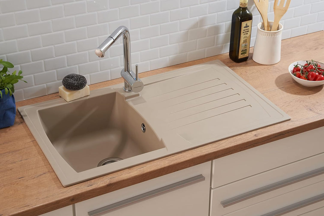 Respekta Boston Mineralitespüle in Sandbeige / 1 Becken Einbauspüle in 86 x 50 cm/Spülbecken geeigne
