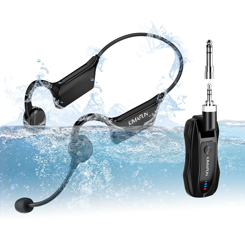 KIMAFUN Drahtloses Fitness Headset Mikrofon 2.4G, IP67 Wasserdichtes Schweissfestes Kabelloses Mikro