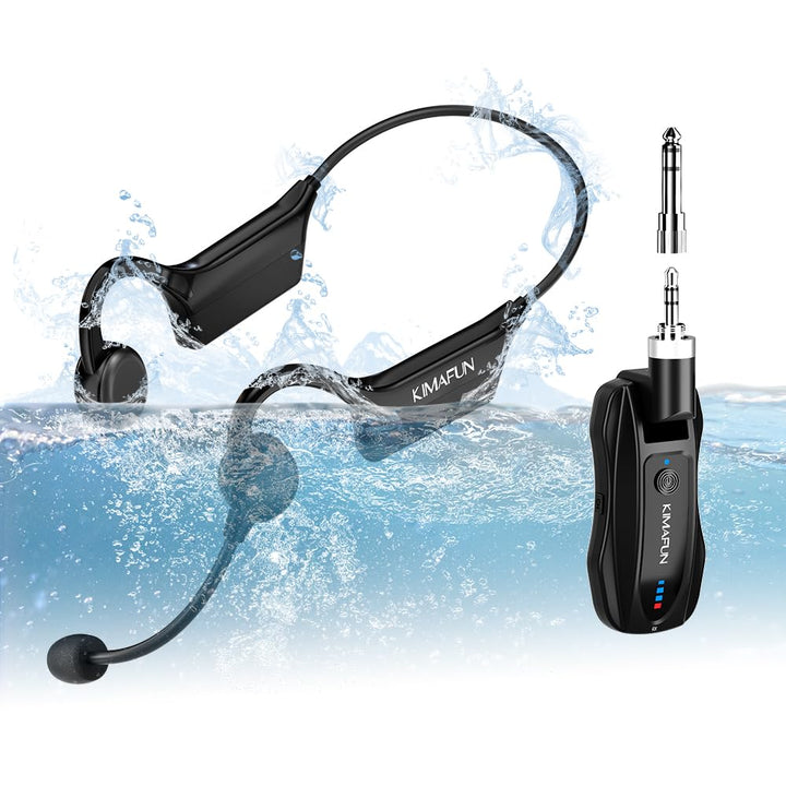 KIMAFUN Drahtloses Fitness Headset Mikrofon 2.4G, IP67 Wasserdichtes Schweissfestes Kabelloses Mikro
