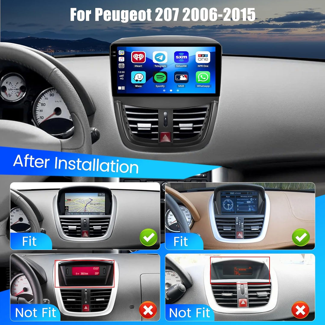 Hikity 4+128G Android 15 Autoradio für Peugeot 207 2006-2015, 9" Incell Incell Bildschirm Radio mit