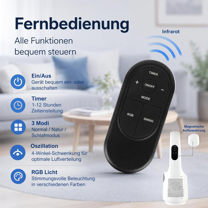 INGRIKT 20W Rotorloser Turmventilator 57cm, Infrarot-Fernbedienung, 10 Geschwindigkeiten, 3 Windmodi