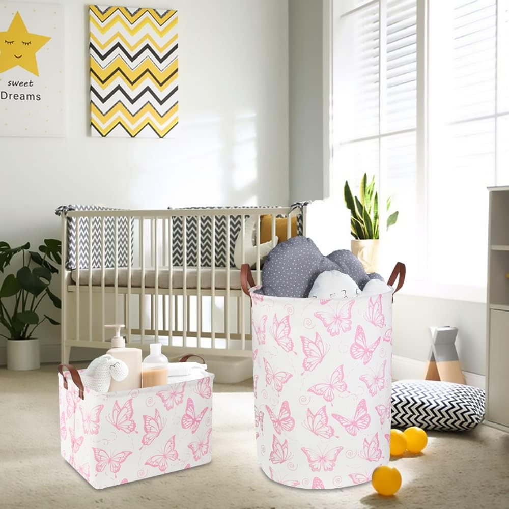 CLOCOR Rosa Wäschekorb, wasserdichter Kinderzimmer-Korb für Baby-Mädchen, faltbare Aufbewahrungskörb