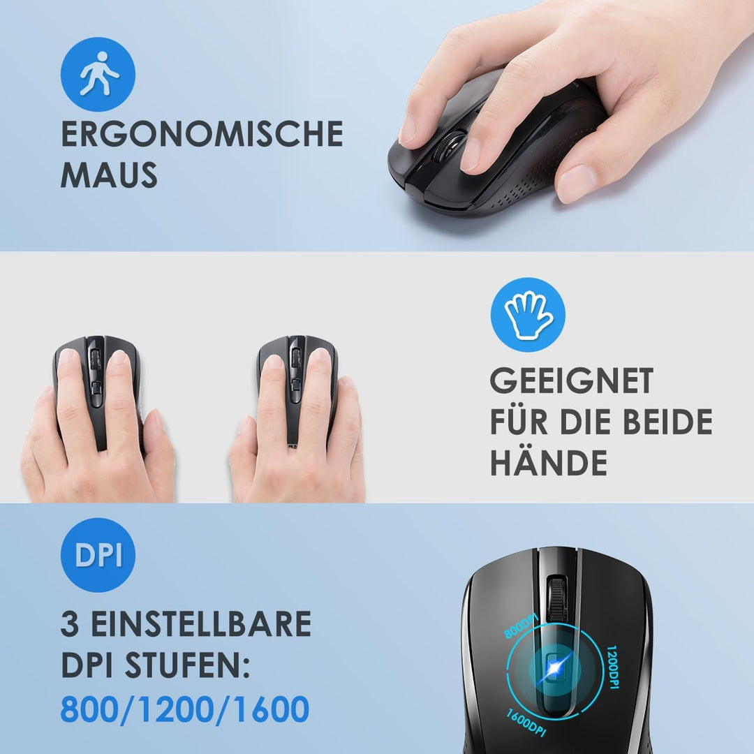 Kabelloses Tastatur-Maus-Set Combo 2,4 GHz Tastatur und kabellose Maus Für PC, Laptop, Ergonomische