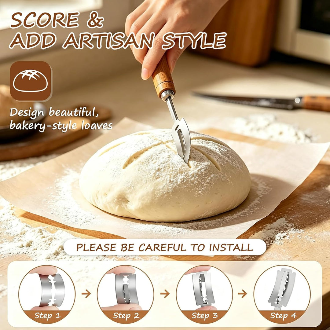 Sauerteig Starter Set, Gärkorb Brot Backen Zubehör mit Runder und ovaler Gärkörbchen, Komplettset Br