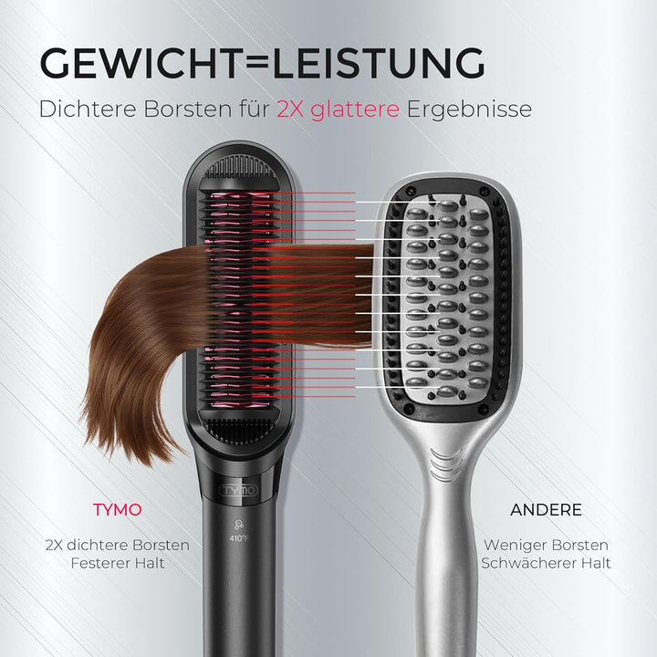 TYMO Glätteisen Haarglätter Bürste - 2 in 1 Glätteisen Locken und Glätten, Ionen Keratin Glättbürste
