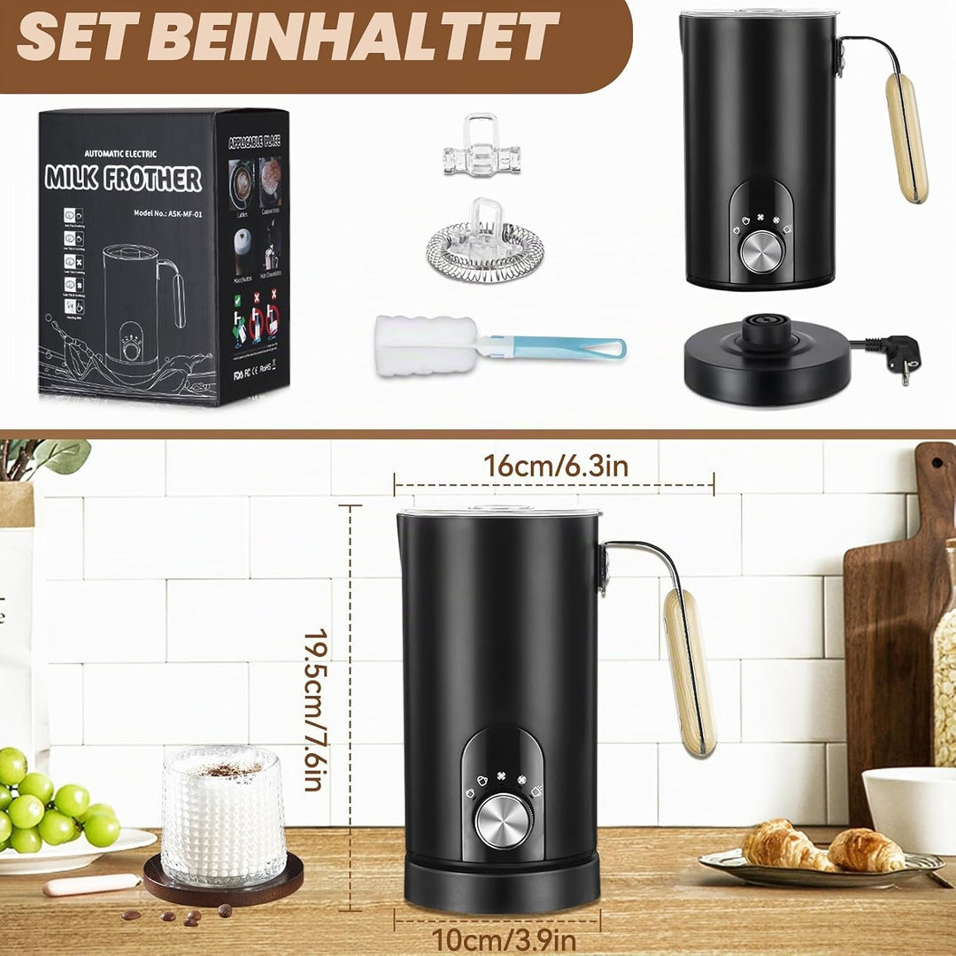 Milchaufschäumer Elektrisch 5-in-1, 350ml Fassungsvermögen, Heisser & kalter Milchschaum, Milch erwä