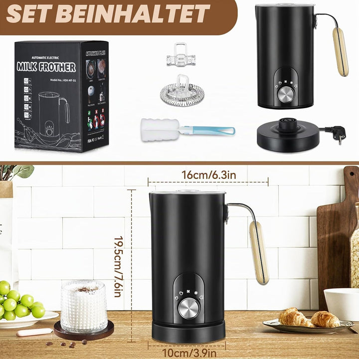 Milchaufschäumer Elektrisch 5-in-1, 350ml Fassungsvermögen, Heisser & kalter Milchschaum, Milch erwä