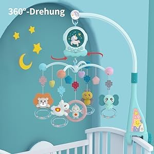 Eners Baby Musik Mobile Babybett, Spieluhr Mobile Baby Mädchen Junge, Mobile Halterung Babybett Wick