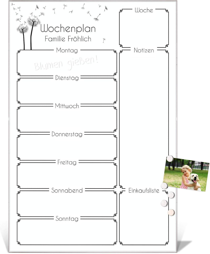 BANJADO Kalender beschreibbar aus Glas | Familienkalender 60cm x 40cm gross | Planer abwischbar mit