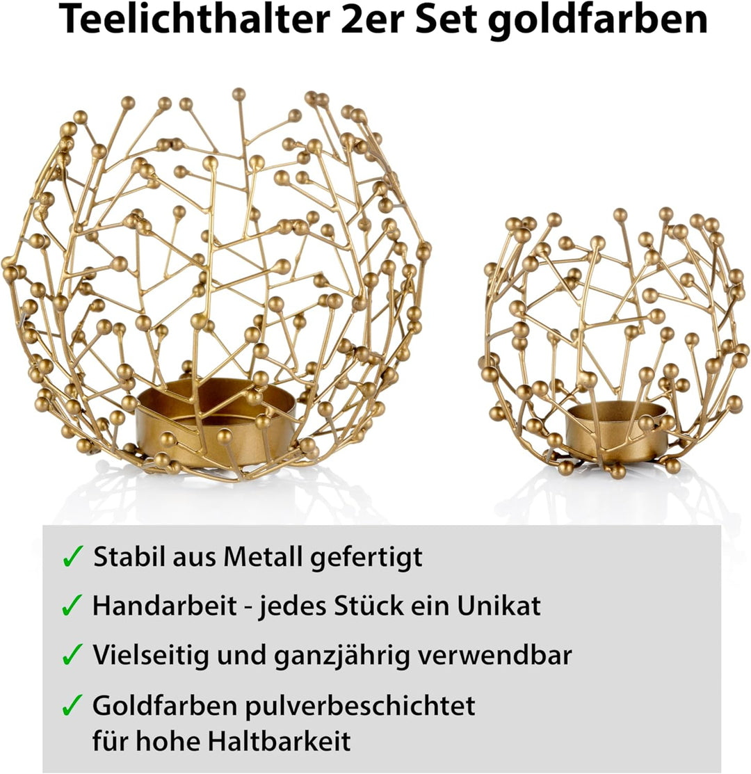 LOCALIS Teelichthalter Metall goldfarben 2er Set - 9,5 und 14 cm hoch - ideale Tischdeko Wohnzimmer