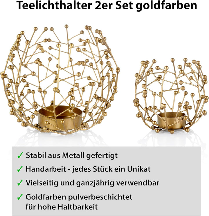 LOCALIS Teelichthalter Metall goldfarben 2er Set - 9,5 und 14 cm hoch - ideale Tischdeko Wohnzimmer