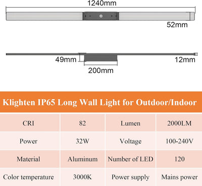 Klighten Lange Wandleuchte LED Aussen Innen 32W 2000LM, Aussenwandleuchten Wasserdicht IP65 Aussenla