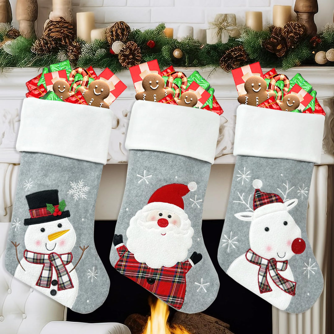 45CM Nikolausstrumpf Extra Gross, Shyllin Weihnachtsstrumpf Personalisiert Grau Weis 3er Set, Weihna