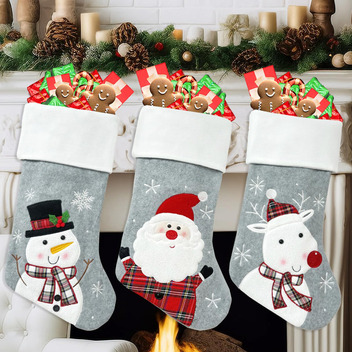 45CM Nikolausstrumpf Extra Gross, Shyllin Weihnachtsstrumpf Personalisiert Grau Weis 3er Set, Weihna