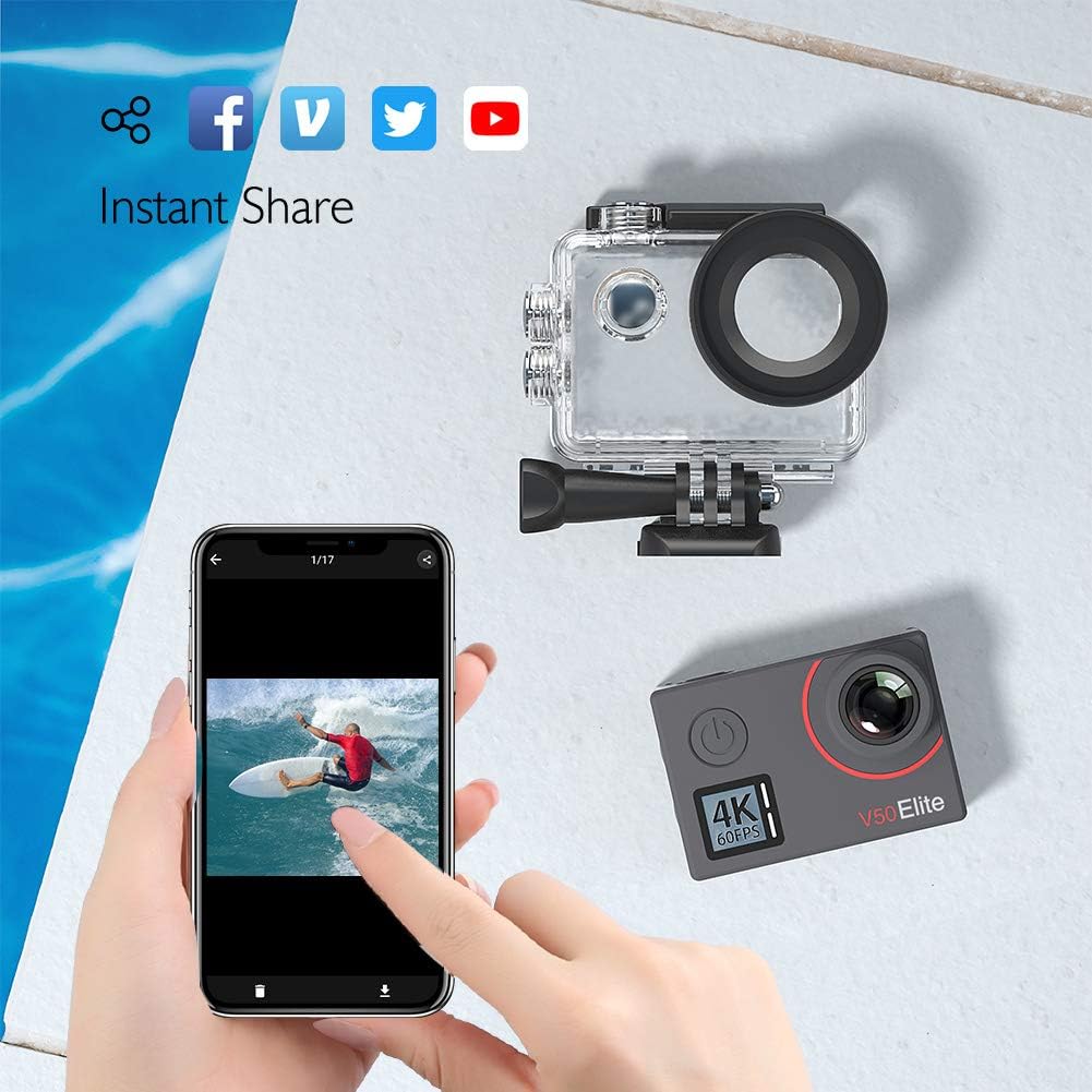 AKASO V50 Elite Action Cam,4K60FPS 20MP Unterwasserkamera mit Schwimmender Handgriff und Tasche WiFi