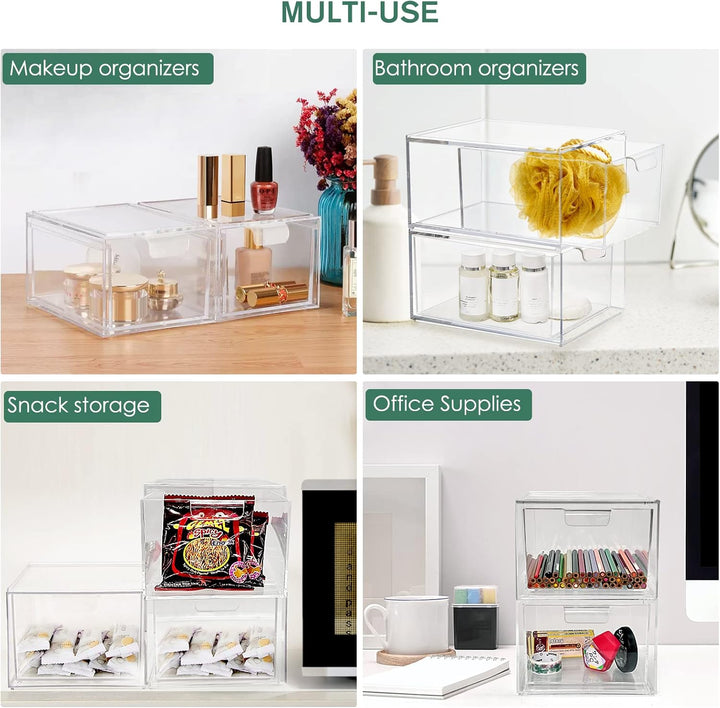 Kosmetik-Organizer-Schubladen,Stapelbare Transparenter Acryl-Make-up-Organizer,2 Stücke Schreibtisch