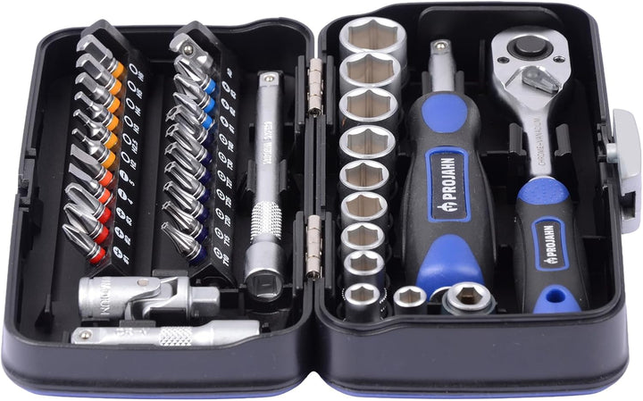 Projahn Mini Steckschlüssel und Bit-Box 38-tlg. (kompaktes Set mit verschiedenen Steckschlüssel, far