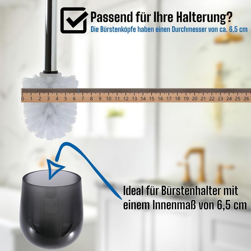 Daloual - 3 x Ersatz WC-Bürstenkopf Weiss Ø ca. 6,5 cm + 1 x Edelstahl-Griff 41,5 cm - Toiletten-Bür