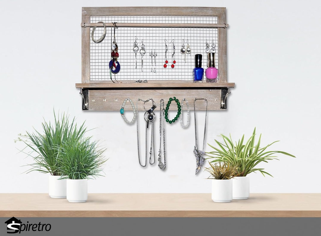 Spiretro Wandhalterung, Schmuck-Organizer, Halter mit Haken, Regal, Stange, Ohrringe, Halsketten, Ar