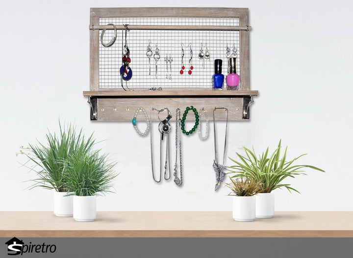 Spiretro Wandhalterung, Schmuck-Organizer, Halter mit Haken, Regal, Stange, Ohrringe, Halsketten, Ar