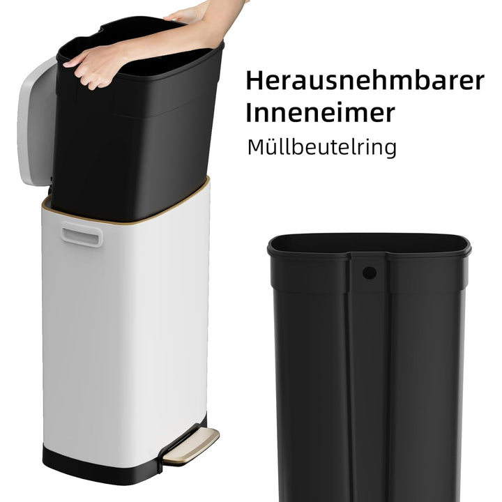 KSSKSS Mülleimer Küche, 50 Liter, Abfalleimer, Treteimer mit sanft schliessendem Deckel und Fusspeda