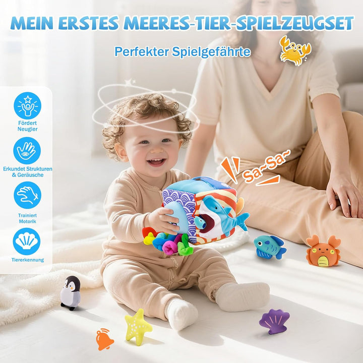 SAIMAND Baby Spielzeug 6-12 Monate – Überraschungs-Entwicklungsbox mit Meerestieren, Rassel & Spiege