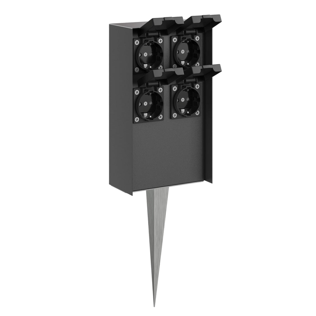 ledscom.de Garten-Steckdosen-Säule POMI mit Erdspiess für aussen, IP44, 4-Fach, anthrazit, eckig, 23
