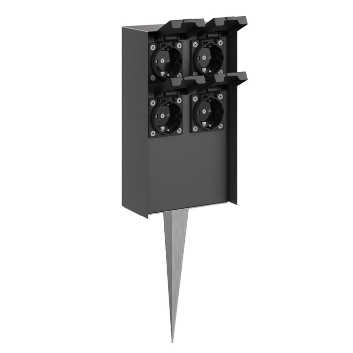 ledscom.de Garten-Steckdosen-Säule POMI mit Erdspiess für aussen, IP44, 4-Fach, anthrazit, eckig, 23