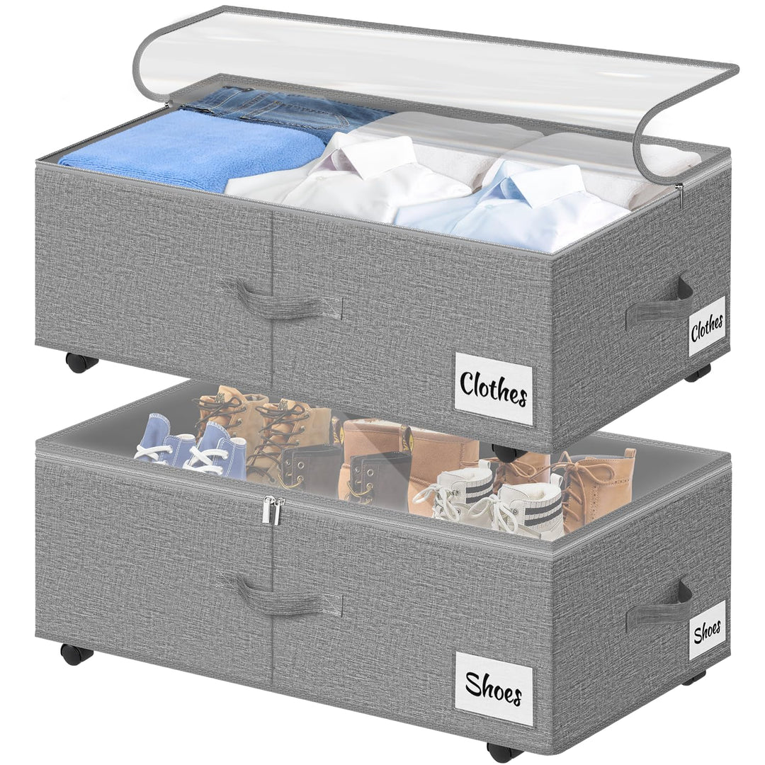 Unterbettkommode mit Rollen 360°Drehung, 2 Stück XXL 60L Unterbett Aufbewahrungsbox mit Transparente