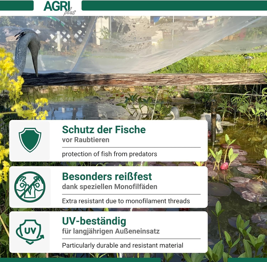 AGRI plus Teichnetz mit Ösen I 2 x 5 m I verschiedene Masse I Engmaschiges Netz 0,8 x 0,8 mm I Teich