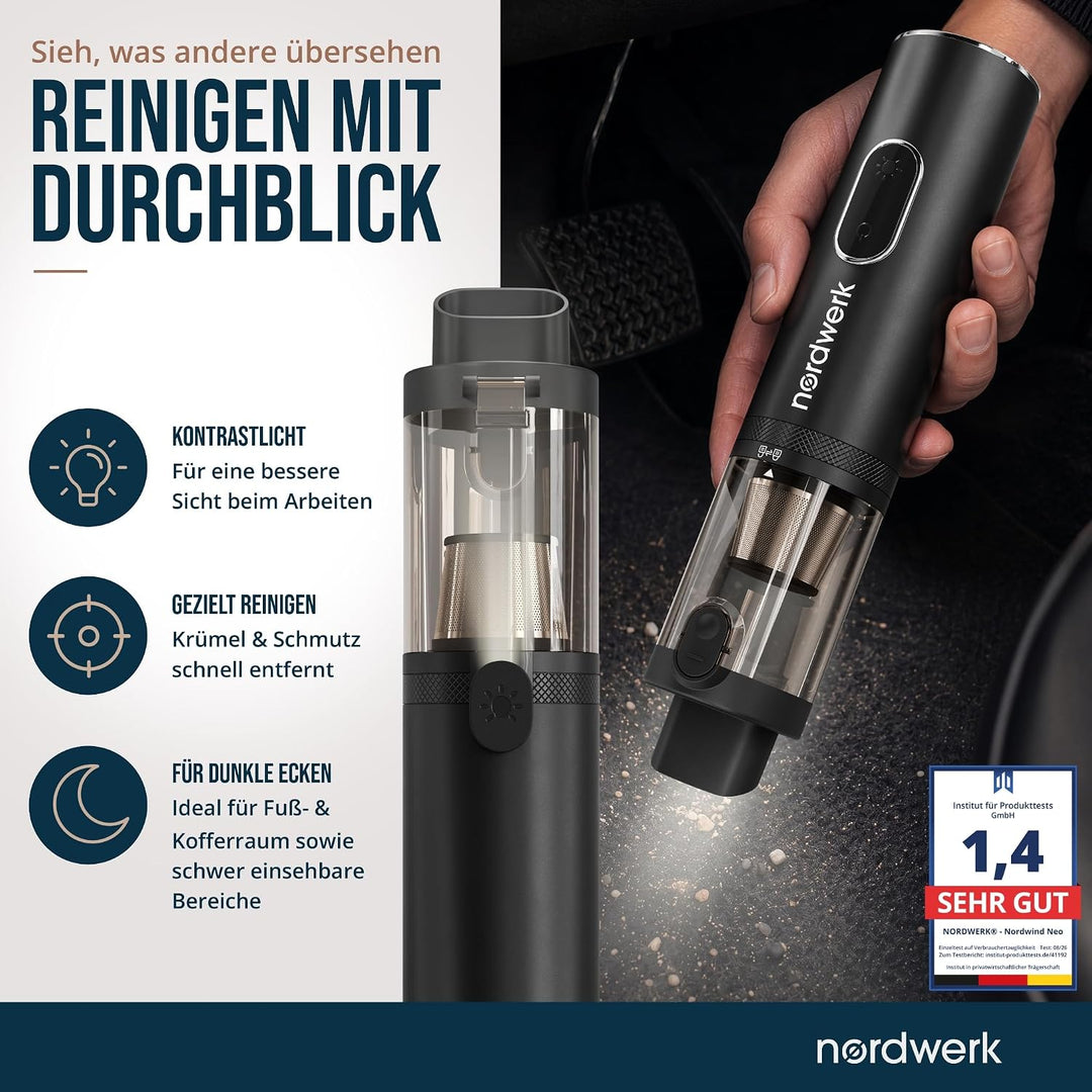 Akku Handstaubsauger Nordwind NEO für Auto &amp; Haushalt, kabellos | starker Mini Staubsauger mit DeepR