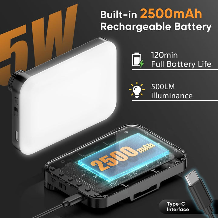 Selfie Licht 5W, BDDFOTO Handy Licht mit Akku 2500mAh, tragbares Clip-On-Licht 10-100% dimmbar CRI≥9