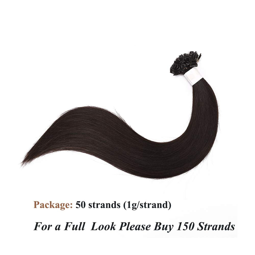 SEGO Extensions Echthaar Bondings Keratin U-Tip Remy Human Hair Haarverlängerung 50 Strähnen Dunkelb