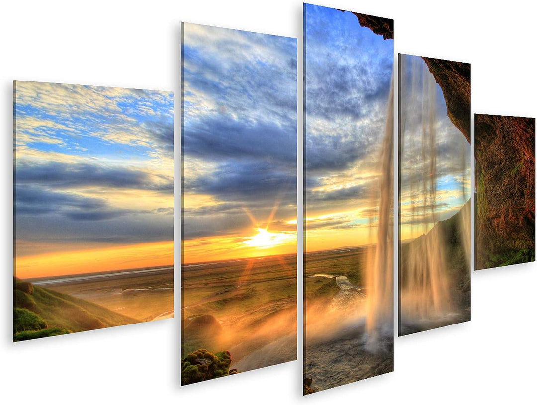 islandburner Bild auf Leinwand Seljalandfoss Wasserfall Bei Sonnenuntergang In Hdr Island Bilder Wan