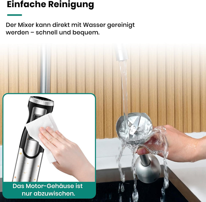 1800 W 4-in-1-Stabmixer für Suppen Babynahrung Smoothies Küche | inklusive Schneebesen Zerkleinerer