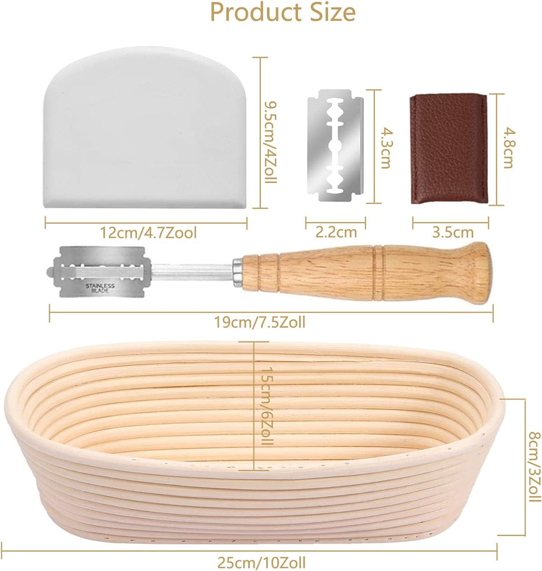 Gärkörbchen Oval 2er Set(Ø 25cm),Gärkorb Natürlichem Peddigrohrmit Banneton Proofing Basket Brotform