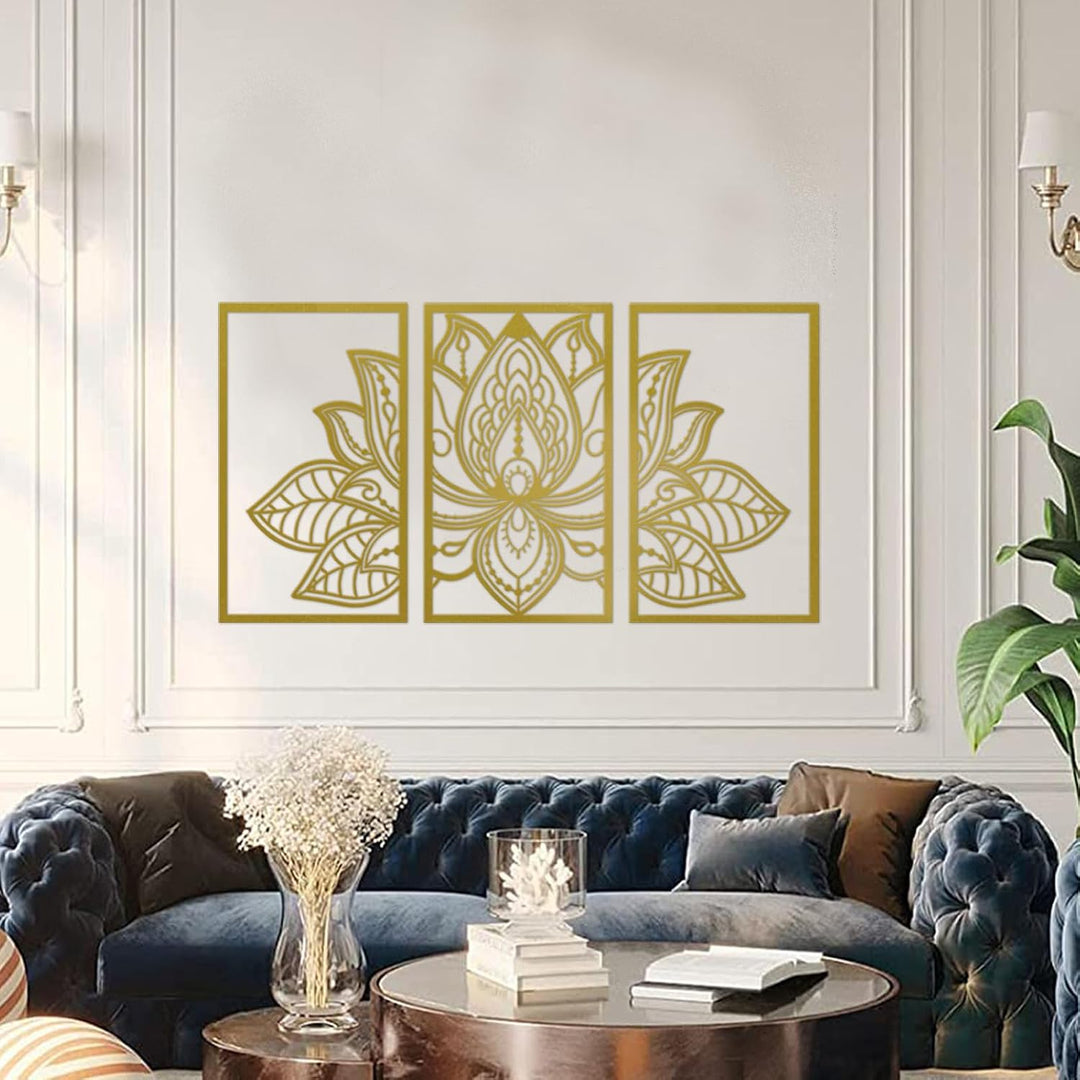 Resama 3 Pcs Lotusblume Wandkunst Dekor Metall Mandala Wanddekoration Einzigartige Lotusblume Wandku