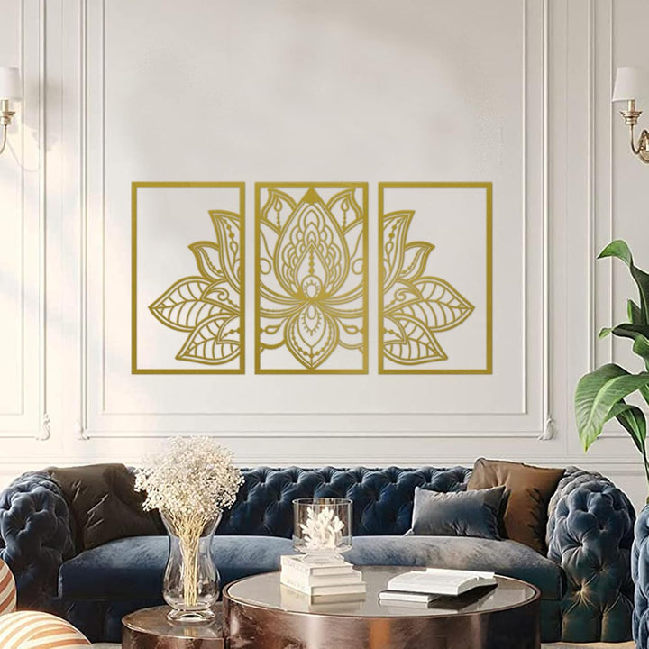 Resama 3 Pcs Lotusblume Wandkunst Dekor Metall Mandala Wanddekoration Einzigartige Lotusblume Wandku