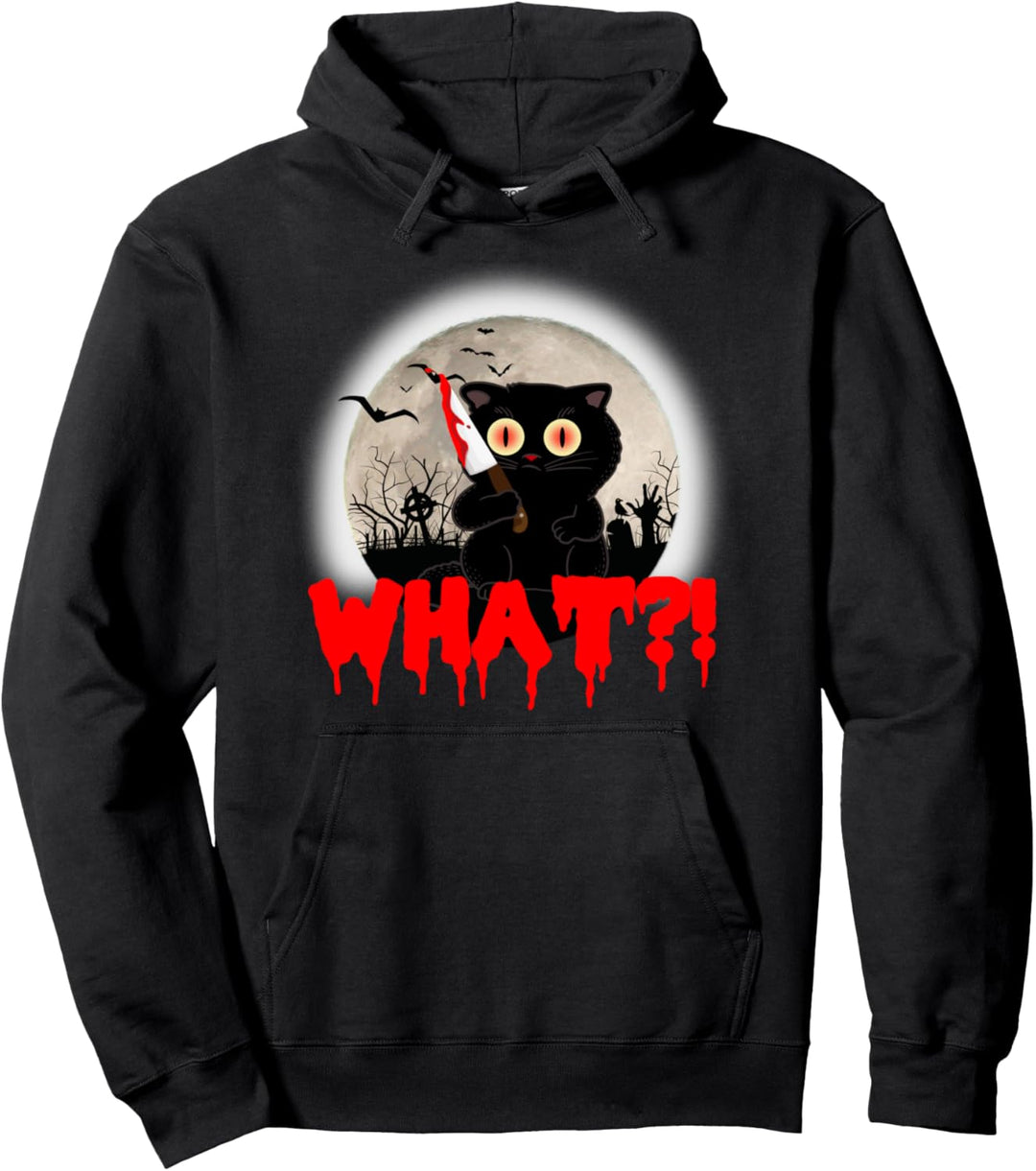 halloween scary murderous black cat halloween costume katze Pullover Hoodie
