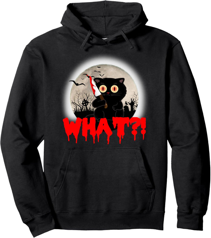 halloween scary murderous black cat halloween costume katze Pullover Hoodie