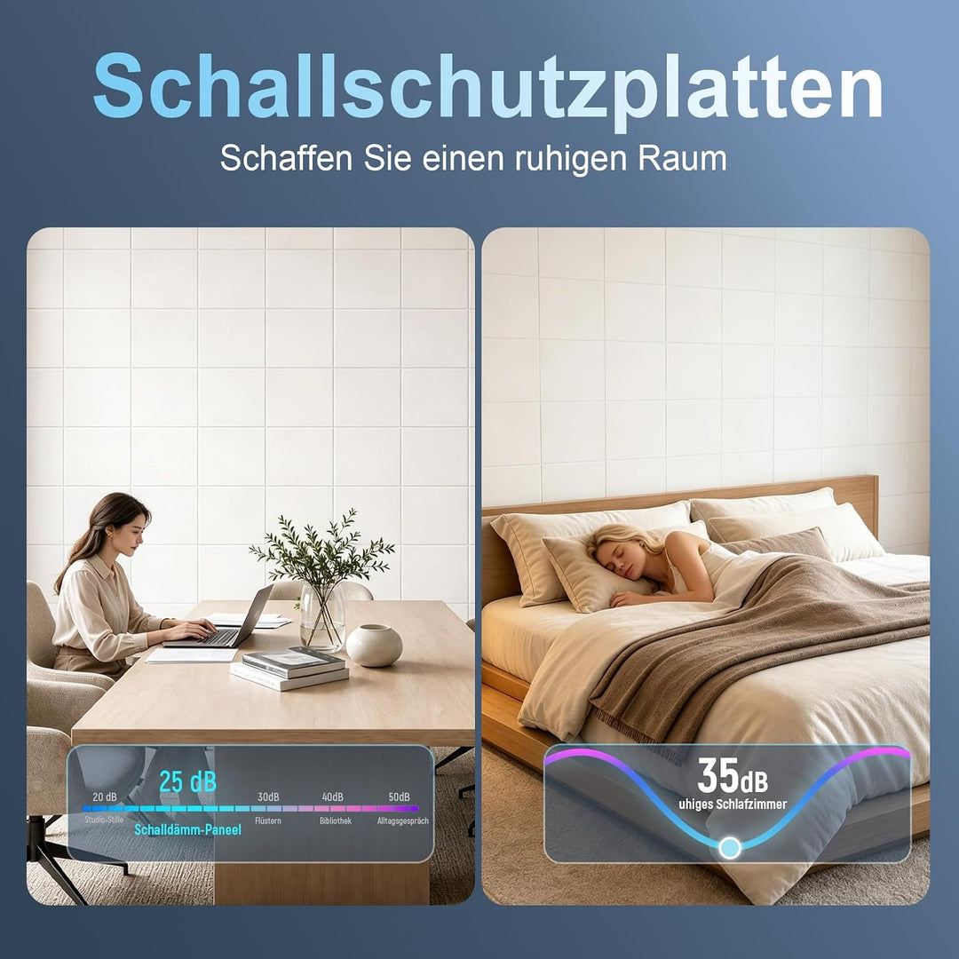 Akustikpaneele Selbstklebend für Wänd - Schallschutz Filz Wandpaneele 18-pack Weiss Quadratisch, 18-