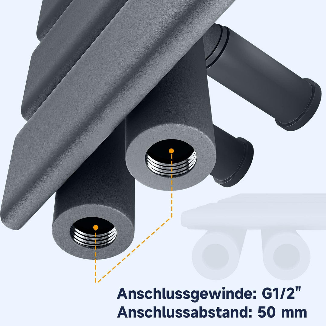 SONNI Badheizkörper Flach Handtuchtrockner mit Multiblock 762 x 400 mm Anthrazit Handtuchwärmer Seit
