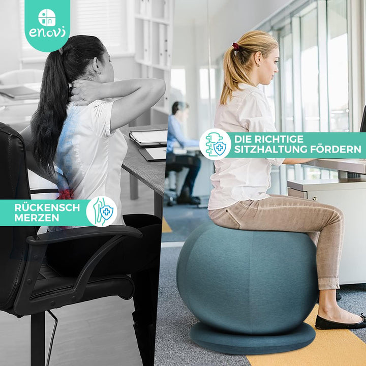 ENOVI ProfiBalanceΩ Sitzball Büro Ergonomisch Mit Stuhlhussen,Stabilität Ringbasis,Für Büro&Zuhause,