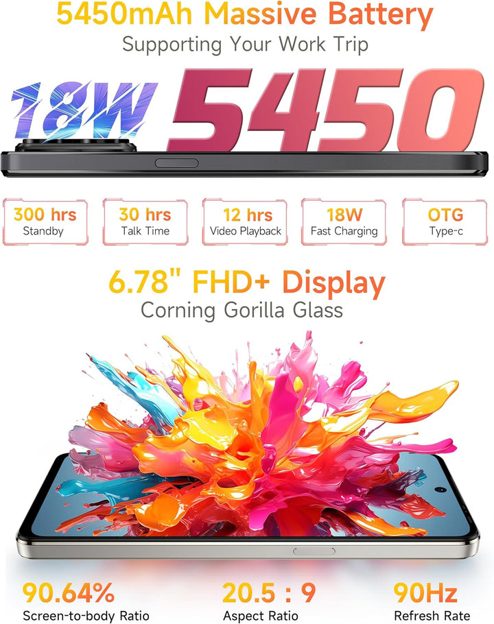 Ulefone Note 18 Ultra 5G Smartphone Ohne Vertrag, 12GB+256GB/SD-2TB, 50MP+50MP+32MP Kamera 6,78" FHD