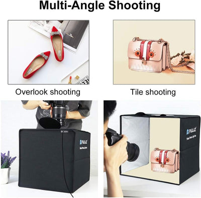 PULUZ fotobox 40x40cm zum fotografieren lichtzelt lightbox dimmbar fotozelt 144 LED 3 Farbtemperatur