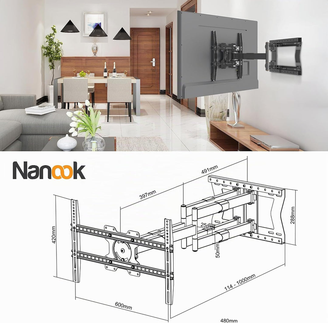 Nanook 4100 Langarm-TV-Wandhalterung für 42-85-Zoll-Fernseher, Extra langer Auszug bis zu 100 cm, St